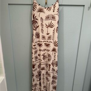 See You Monday Cream Maxi Dress with Brown Tropical Print